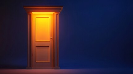 A glowing door stands against a dark blue background, symbolizing opportunity and mystery