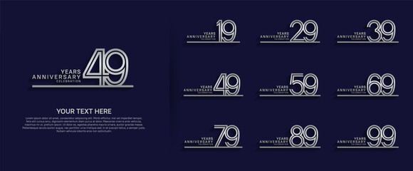 logo anniversary set. silver color with long line on blue background for special event