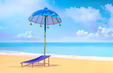 Beach umbrella and chairs