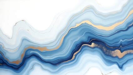 Fototapeta premium Abstract fluid art in shades of blue and white with gold accents