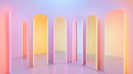 Obraz premium Modern Mirror Installation with Colorful Neon Lighting Effects