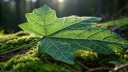 Emerald Green Leaf Map: Macro Photography of Intricate Vein Detail