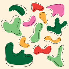 colorfull seamless pattern with liquid organic shape and irregular forms. Creative amoeba-like shapes with bold black outlines that create contrast and definition.