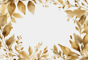 frame leaf watercolor gold wreath square line art graphic greeting decorative flora trendy invite shiny isolated bouquet romantic drawing garden vintage forest nature template tree branch design