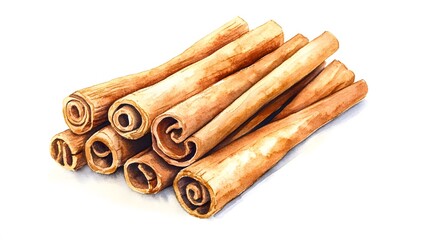 Watercolor painting of a pile of cinnamon sticks