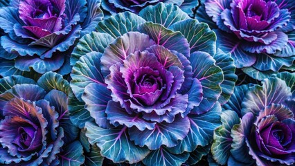 Obraz premium Vibrant Hues of Ornamental Cabbage A Close-Up Display of Textured Petals and Deep Jewel Tones