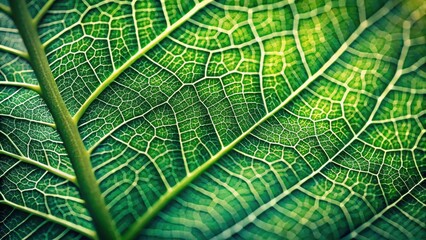 Intricate Veins of a Lush Green Leaf, a Close-Up Macro Study of Nature's Complex Design