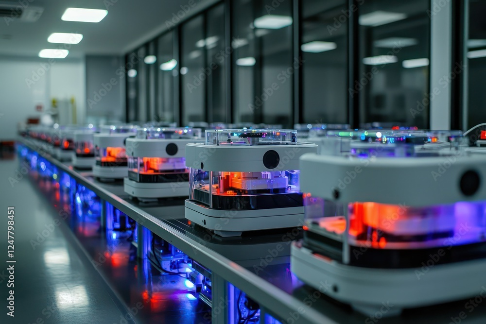 Poster modern robotics lab showcases swarm robots with real-time task allocation.