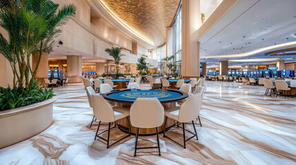 Obraz premium luxurious casino interior featuring elegant tables and slot machines