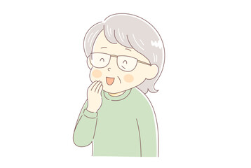 口元に手を当ててにっこり笑う高齢女性