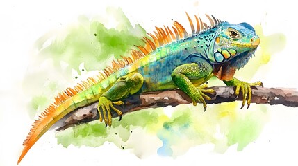 Fototapeta premium Vibrant Green Iguana Resting On A Branch