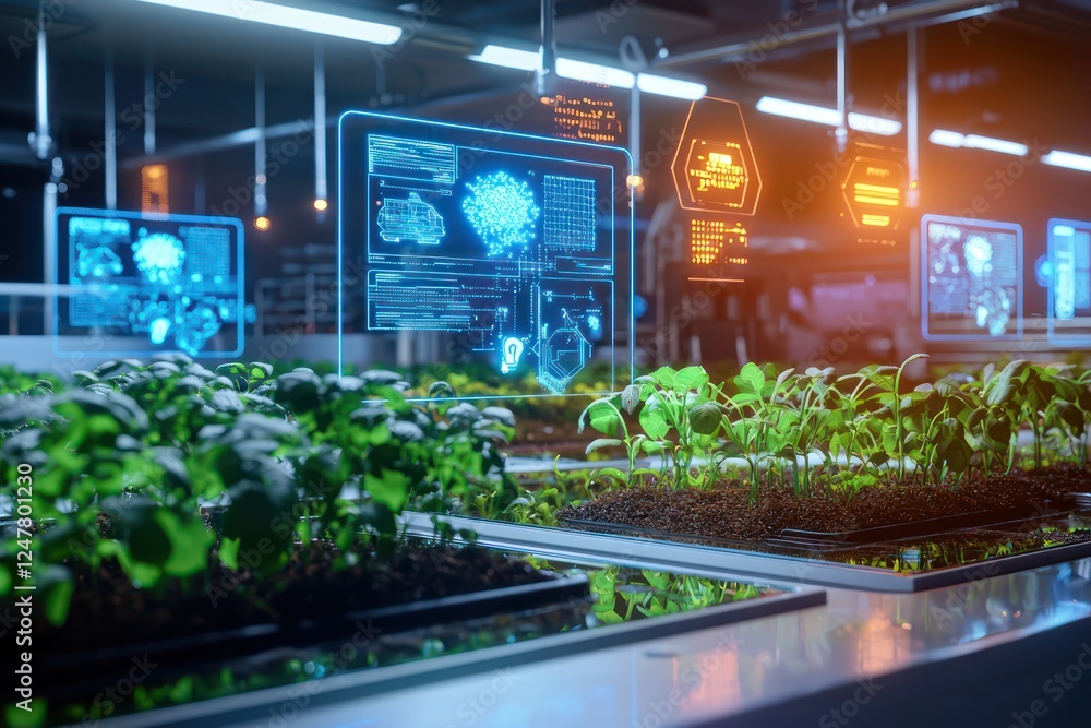 Poster farming lab utilizing iot and holography for instant soil analysis.