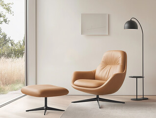 Modern interior design elegant furniture arrangement for a cozy living space with natural light in a minimalist environment