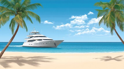Fototapeta premium Luxury Yacht at Tropical Beach Paradise Idyllic Summer Vacation Getaway