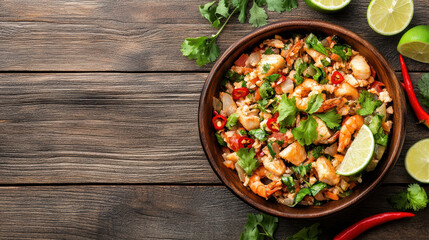 Fresh seafood ceviche with lime, cilantro, and chili peppers