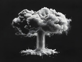 Dramatic Nuclear Explosion Mushroom Cloud on Ominous Black Background