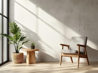 Relaxing interior space with minimalist furniture and indoor plants modern apartment photography bright and airy environment wide-angle view home decor concept