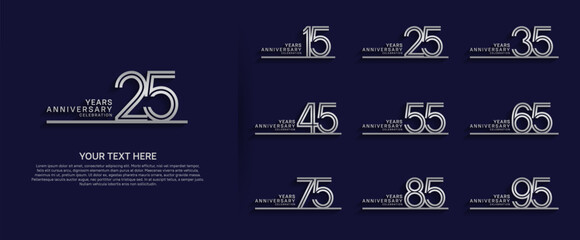 logo anniversary set. silver color with long line on blue background for special event
