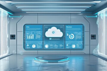 Obraz premium Monitoring of carbon offsetting holographically in cloud sustainability innovation center.