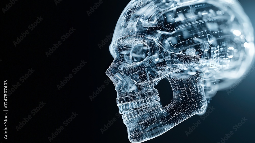 Poster digital representation of a human skull virtual environment 3d model dark background futuristic conc