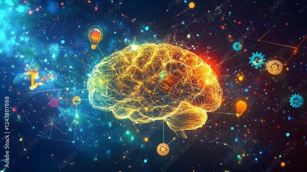 Poster illuminated brain network represents ideas and innovation
