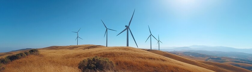 Majestic Wind Turbines on a Rolling Hilltop Against a Vibrant Sky