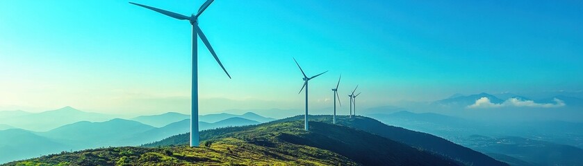 Majestic Wind Turbines Overlooking Breathtaking Mountain Landscape