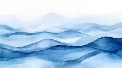 Fototapeta premium Abstract Blue Ink Wash Mountain Landscape Painting