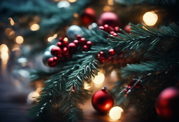 fir tree ornamen composition christmas holiday branches decoration element ornament white background new year season decor topview red tinsel greeting present sweet candy gift merry happy banner