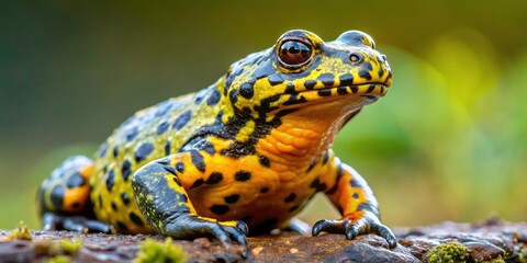 Fototapeta premium Yellow-Bellied Toad Bombina Variegata Minimalist Photography - Closeup Amphibian Nature Wildlife