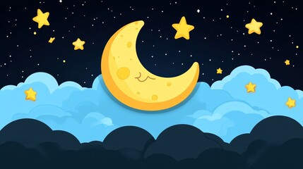 Naklejka premium EnchantedCrescentMoonNightSkyPixelArtDreamyCelestialBackgroundIllustration