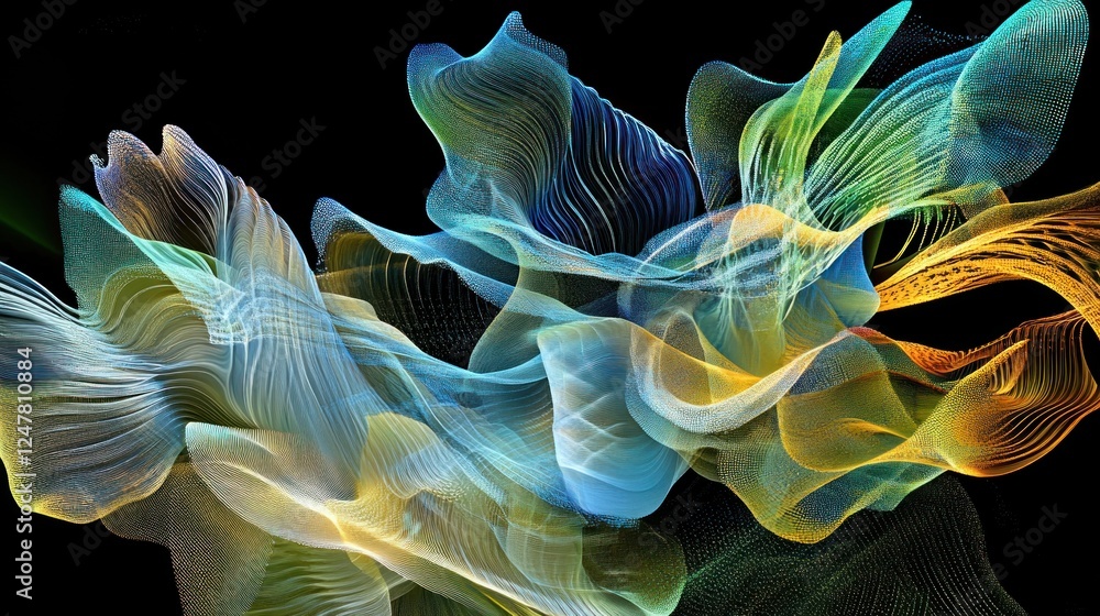 Poster abstract flowing lines of light and color on a black background