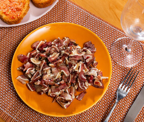 Image of pig ears, beautiful restaurant presentation of dish