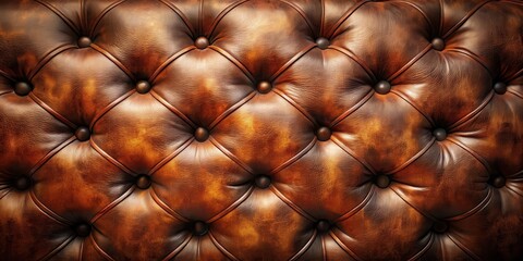 Richly textured brown leather upholstery with button tufting and diamond stitching pattern