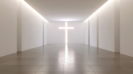 Fototapeta premium Contemporary Interior of Minimalistic Chapel with Illuminated Cross