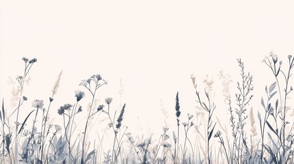 Serene Floral Landscape with Delicate Wildflowers on Soft Background
