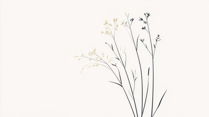 Elegant Minimalist Floral Design with Delicate Stems and Blooms