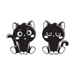 Obraz premium Two adorable black cats, one happy and one sad, perfect for children's décor .