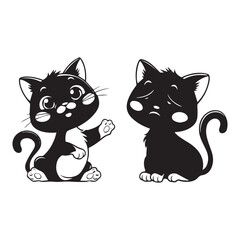 Two adorable black cats, one happy and one sad, perfect for children's décor
.