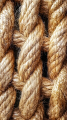Fototapeta premium Close-Up of Strong Natural Brown Rope Texture with Twisted Fibers and Rustic Artisanal Craftsmanship
