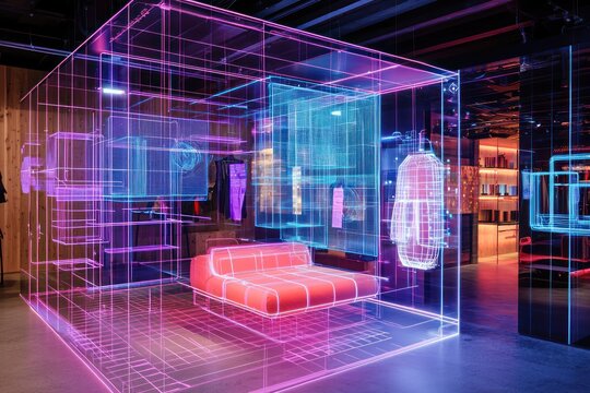 Interactive product prototypes developed using spatial computing holograms in design lab.