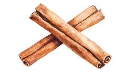Two cinnamon sticks crossed watercolor illustration