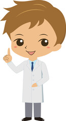 指差しをする白衣を着た男性、医者の