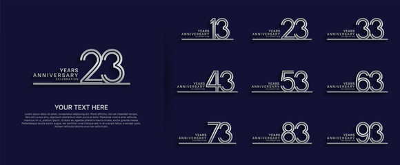logo anniversary set. silver color with long line on blue background for special event