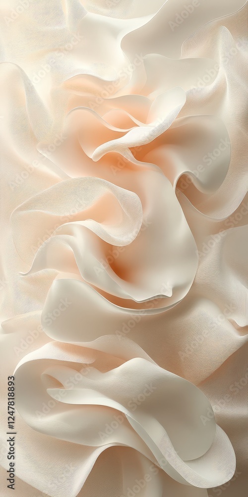 Poster delicate fabric texture with soft ruffled layers in gentle tones