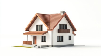 67.3D House model on white background, 3D illustration