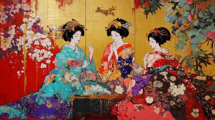 日本の花魁文化,屏風絵,