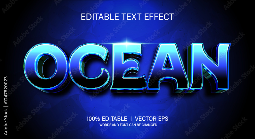 Aufkleber ocean 3d vector text effect with modern style design
