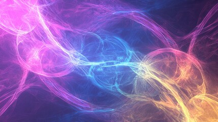 Naklejka premium Illuminated Geometric Lattice with Neon Lines and Colorful Swirling Cloud - Ultra-Detailed Cinematic Image
