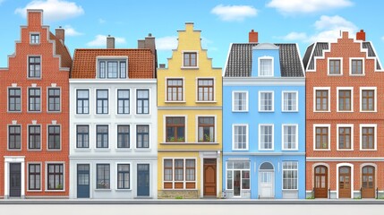 Fototapeta premium Charming European Street Row Houses Architectural Design Colorful Buildings Facade